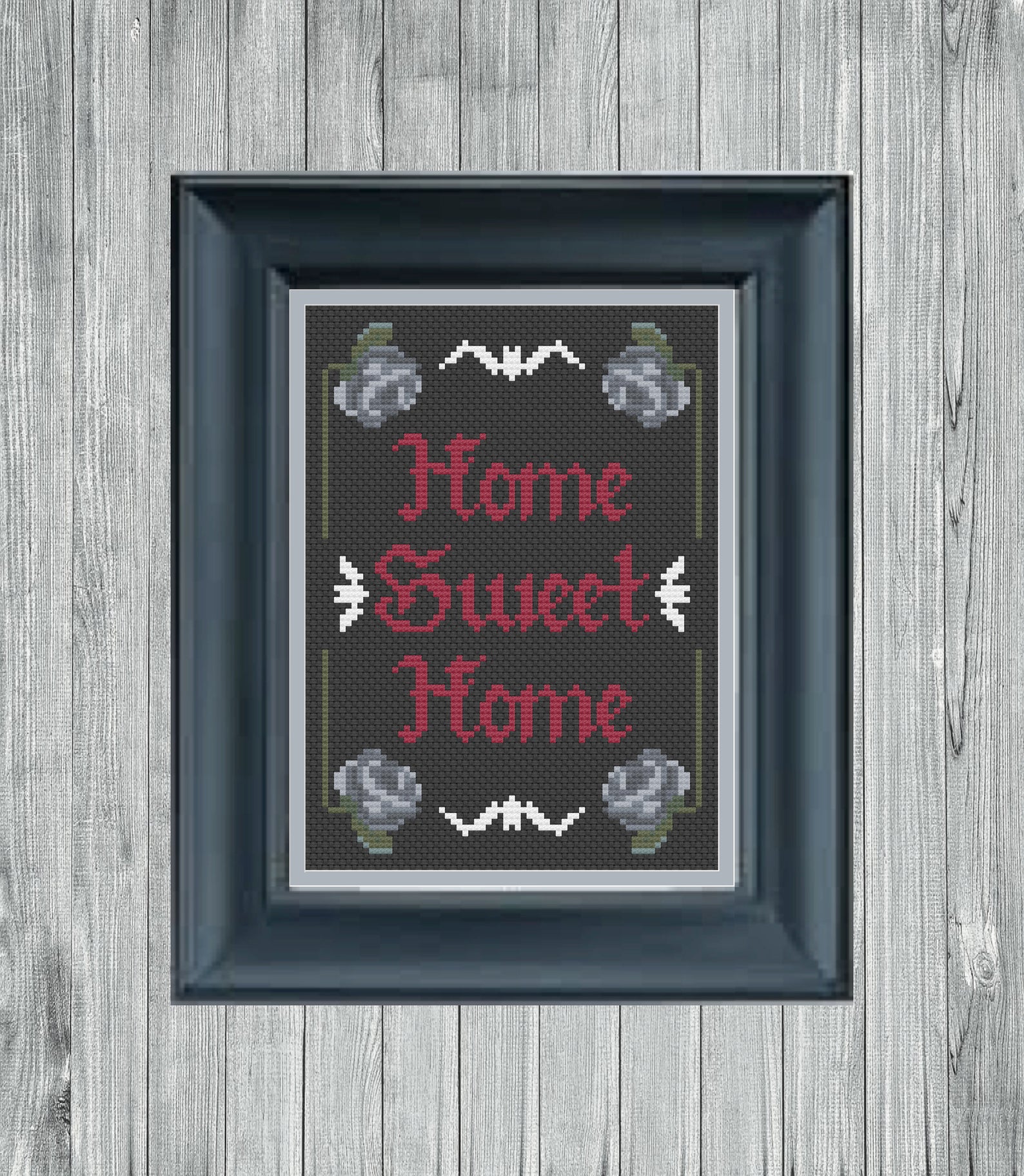 Gothic Home Sweet Home Roses and Bats Goth Stitch Pattern